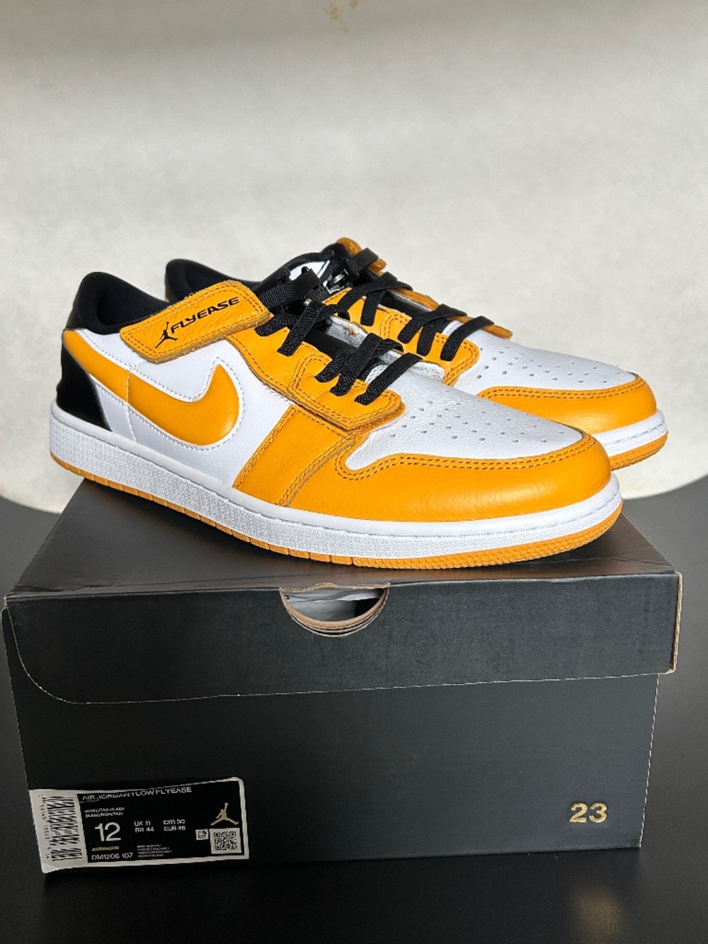 Nike Air Jordan 1 Low Flyease White /Taxi-Black Shoes DM1206-107 Men's 12